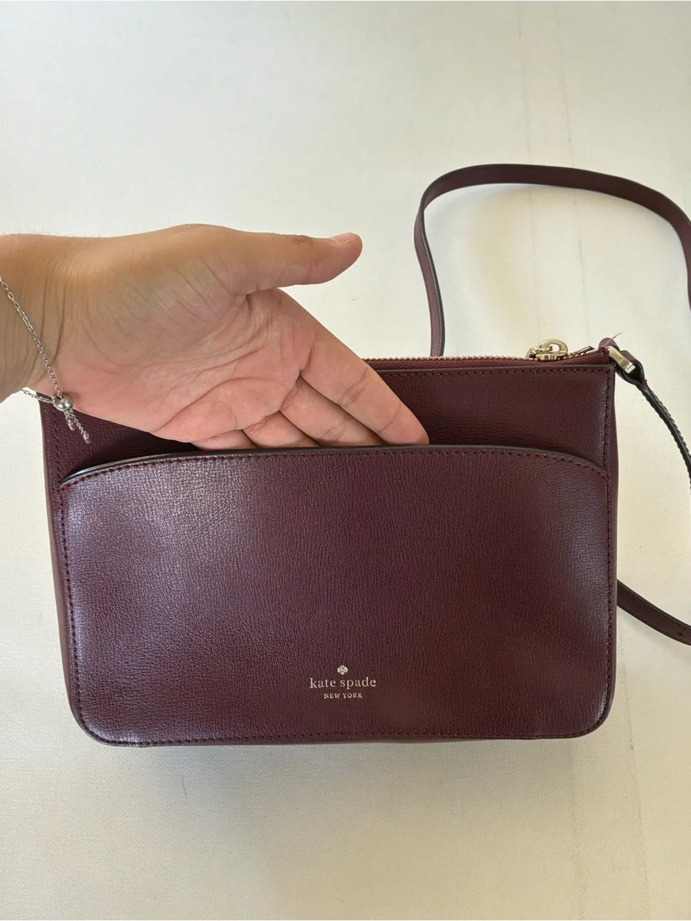 Kate Spade Adel Medium Top Zip Crossbody Bag Cherrywood Burgundy Leather